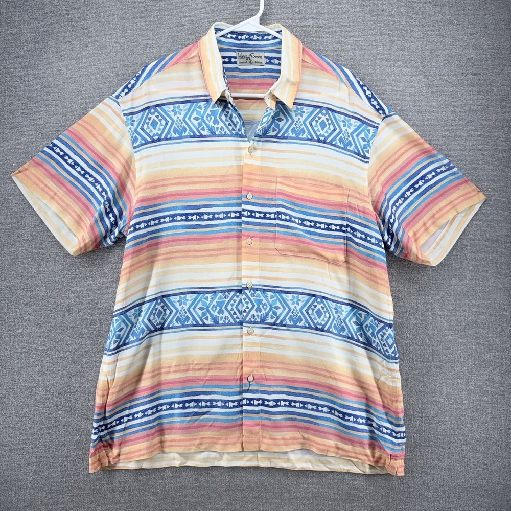 Kenny Flowers Limited Edition Shirt Men Size Large Striped Geometric Casual